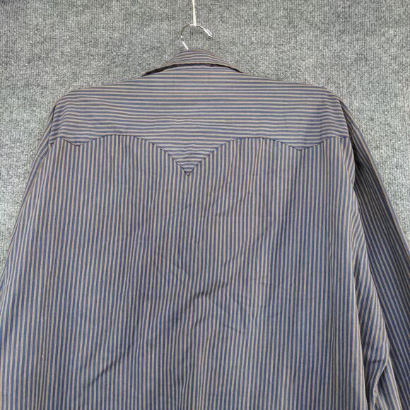 Tem Tex Men's Dress Shirt Multi Striped 18 36 Long Sleeve Pearl Snap Pockets - Picture 6 of 12